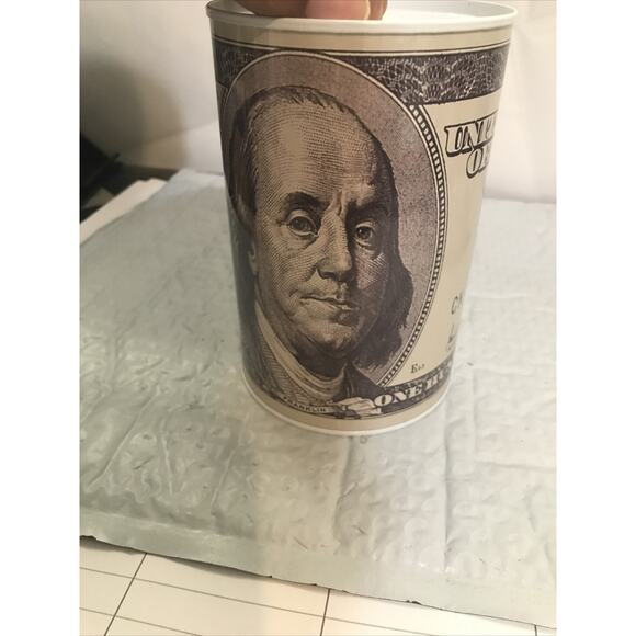 Ben Franklin Hundred Dollar Bill Money Coin Saver Tin Money Savings Piggy Bank - Picture 3 of 10